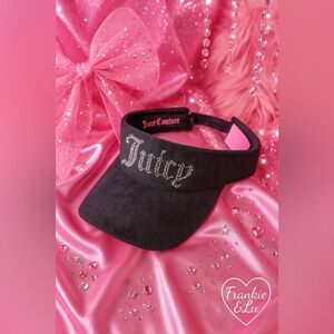 Juicy Couture Black Velour Terry Visor Rhinestone Juicy Logo Y2K NWT